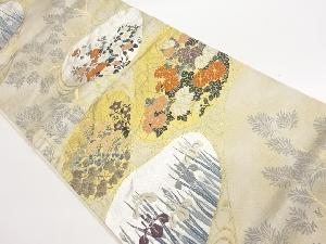 流水に松・草花模様織出し袋帯